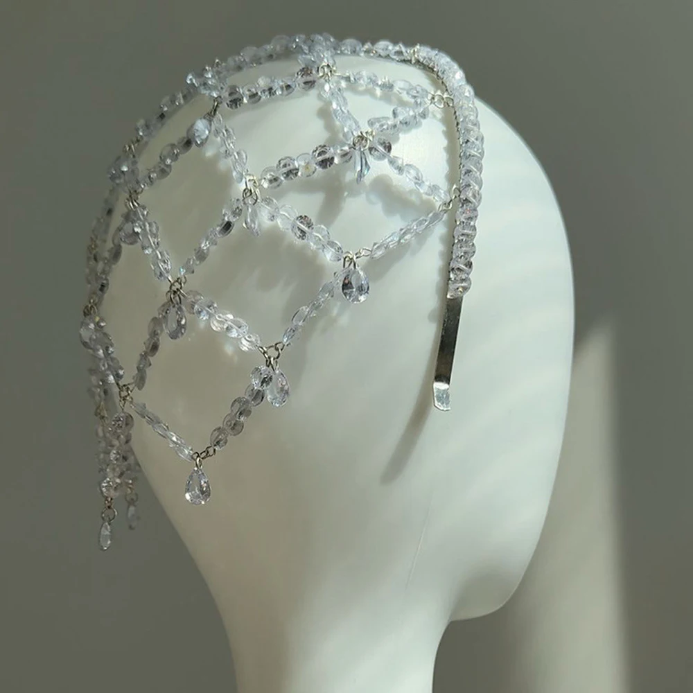 1920S Gatsby Mesh Headband Hat Women Handmade Hair Jewelry Gift Carnival Water Drop Acrylic Head Chain Cap Wedding Accessories view 4