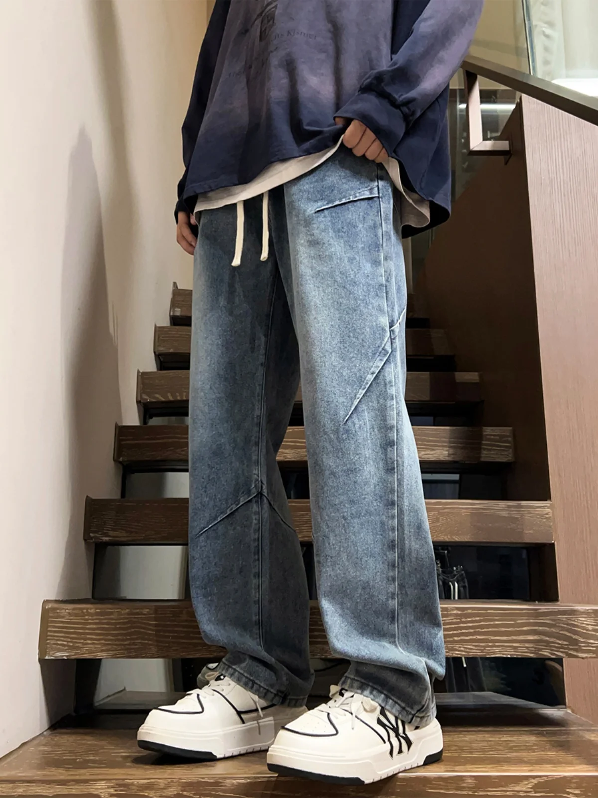 

Мужские джинсы в стиле ретро, американские, джинсовые, весенне-осенние, с широкими штанинами, повседневные, прямые, с высокой талией, рабочие, длинные брюки, молодежная мода