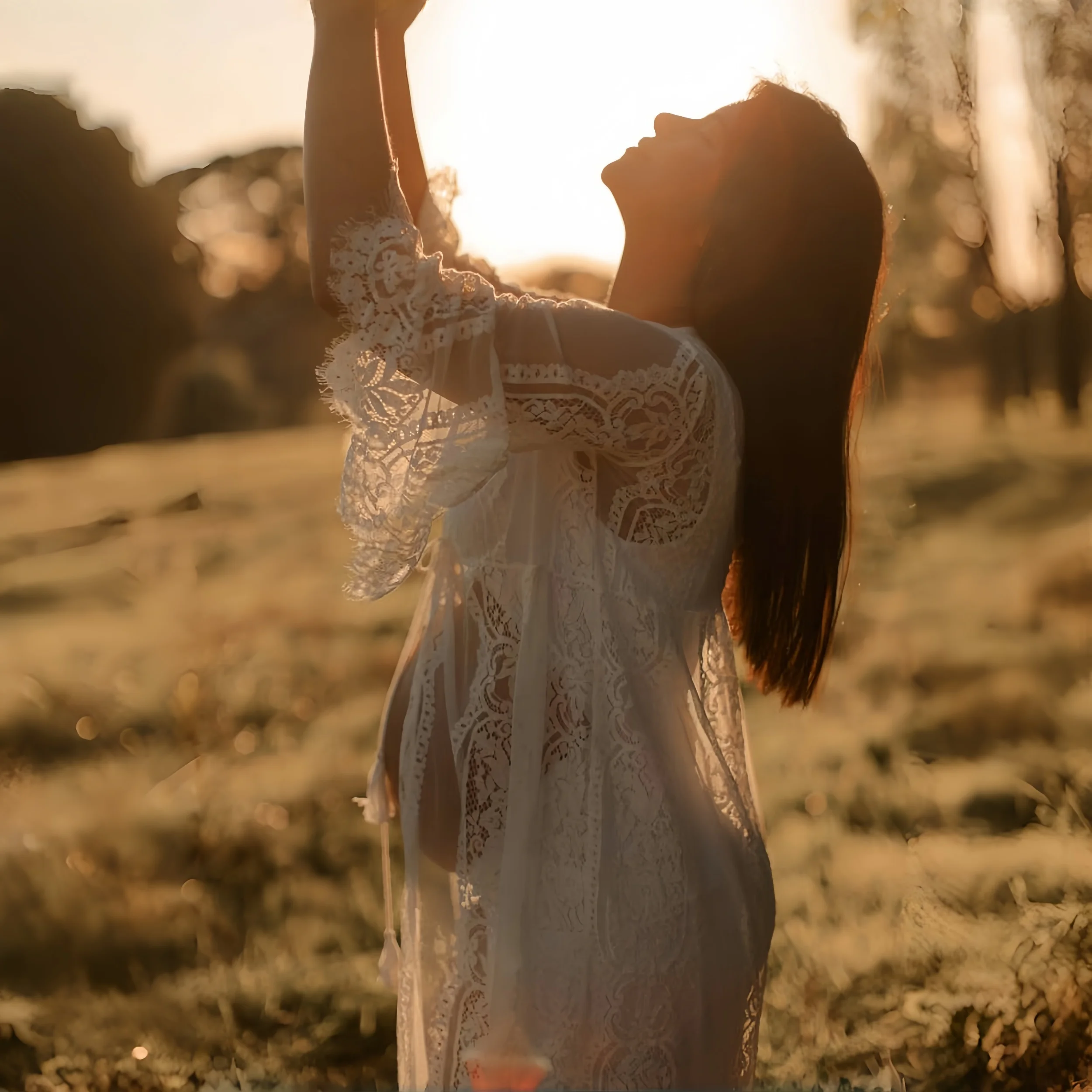 2025年夏 マタニティ レース ビーチドレス まつげレース 妊婦さん フォトシュート ロングドレス カーディガン