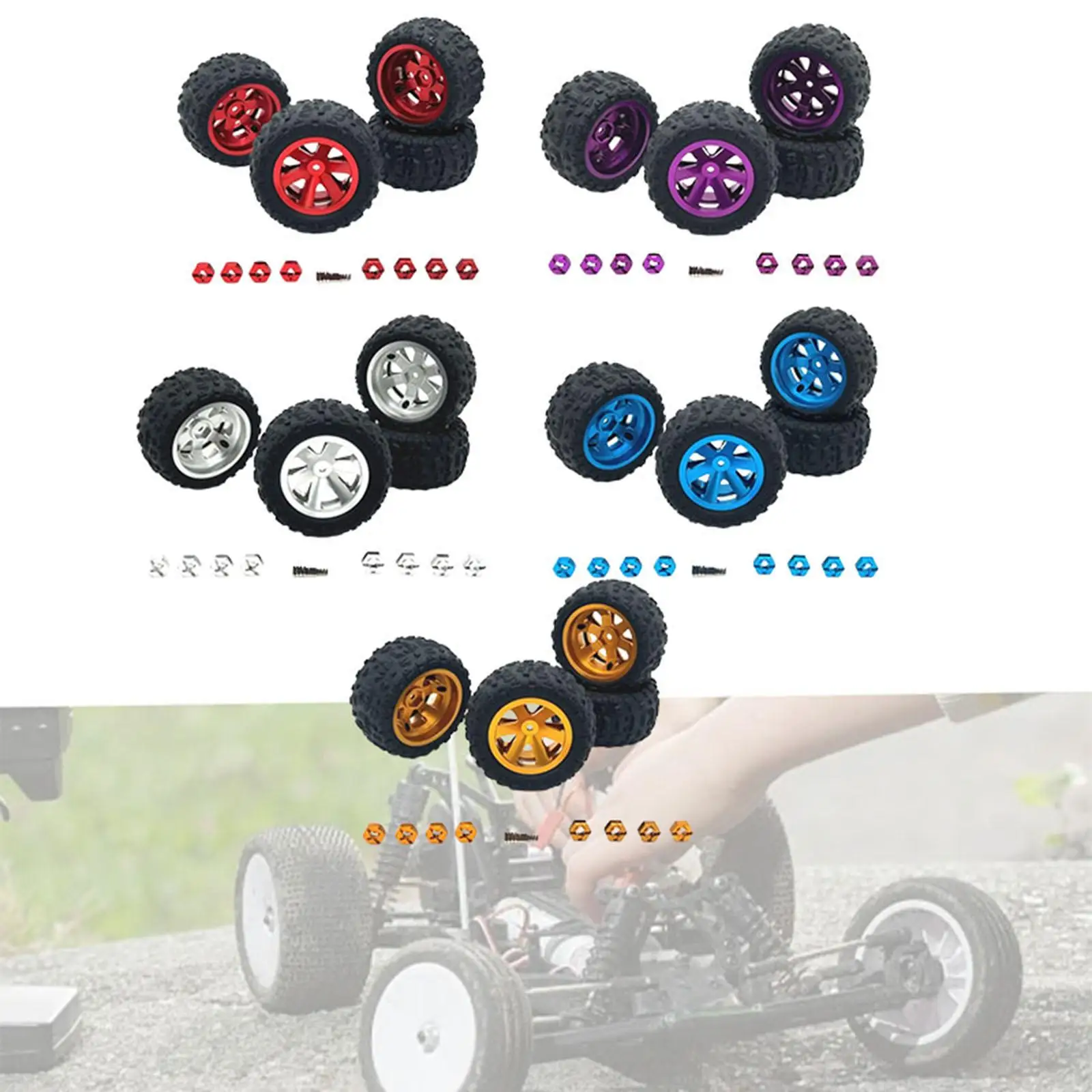 Set of 4 RC Car Tires with 12mm Coupler for A959 14210 Models in Scale 1:12 to 1:18