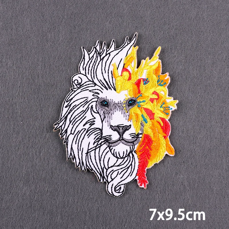 Cat Lion Face With Flower Iron On Patches For Clothing thermoadhesive patches Animals Embroidery Ironing Sewing Stickers DIY