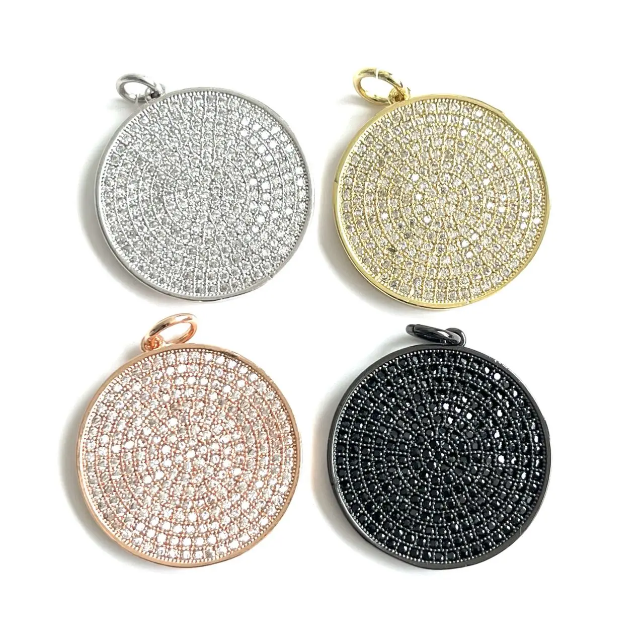 5Pcs Gold Plated Zirconia Pave Copper Circle Round Charms for Jewelry Making - Bracelet Necklace Handcrafting Accessories