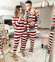 Merry Christmas Outfits Mother Father Kids Matching Pajamas Set Striped Casual Loose Pyjamas Xmas Family Look Holiday Wear Gift 2