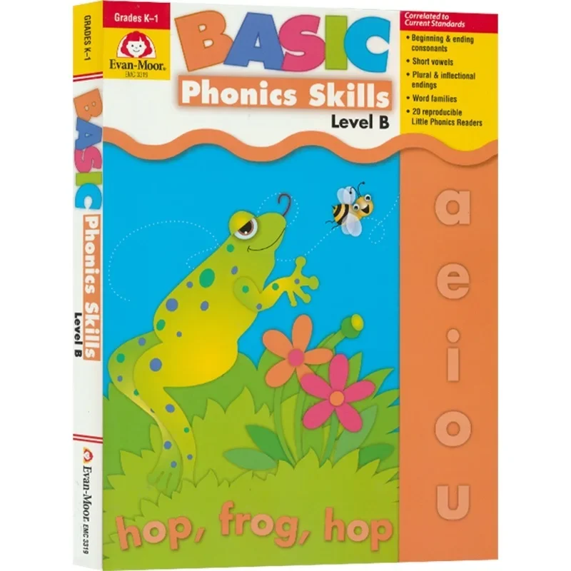 Evan-Moor Basic Phonics Skills for Grades Kindergarten - Grade 1, Level B Workbook,aged 4 5 6 7 8, English book 9781557999672