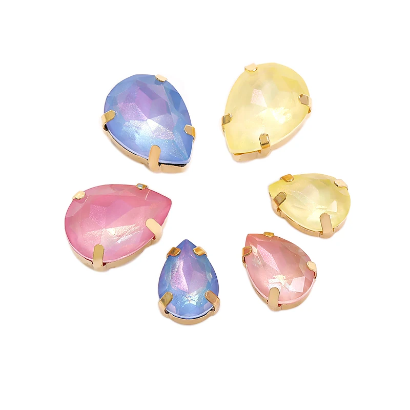 

10pcs Crystal Jewelry Sewing Accessories Glue On DIY Garment Crafts Glitter Mocha Fluorescent Water Drop Tear Glass Rhinestones