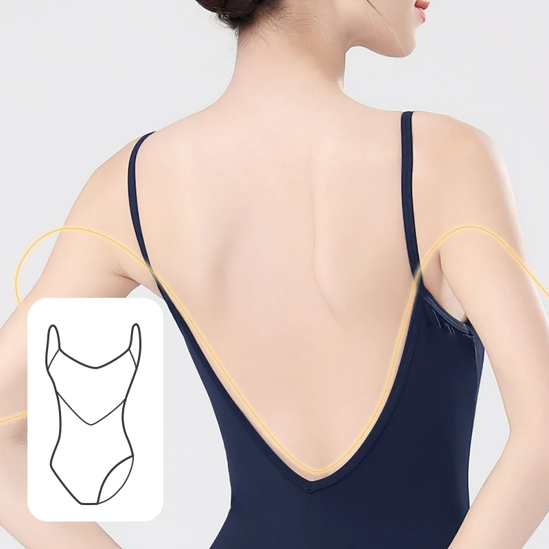 Woman Ballet Leotards Classic Camisole Dance Leotards Nylon High Elasticity Gymnastics Leotard Adult Deep V-Back Ballet Bodysuit