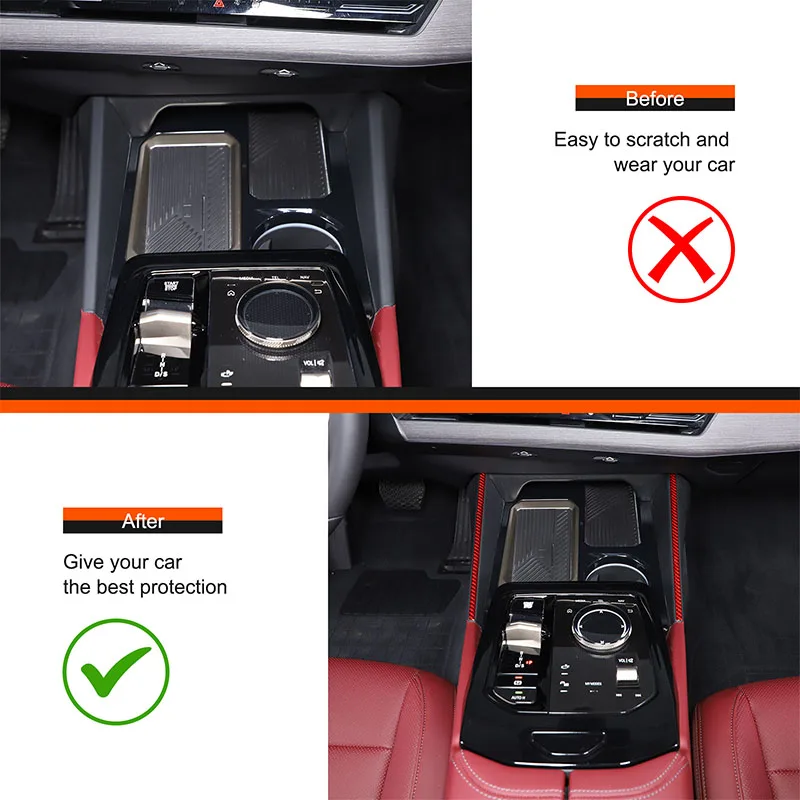 ل 2024 2025 BMW 5 سلسلة الأحمر التحكم المركزي الجانب شرائط الزخرفية لينة ألياف الكربون الملمس اكسسوارات السيارات الداخلية