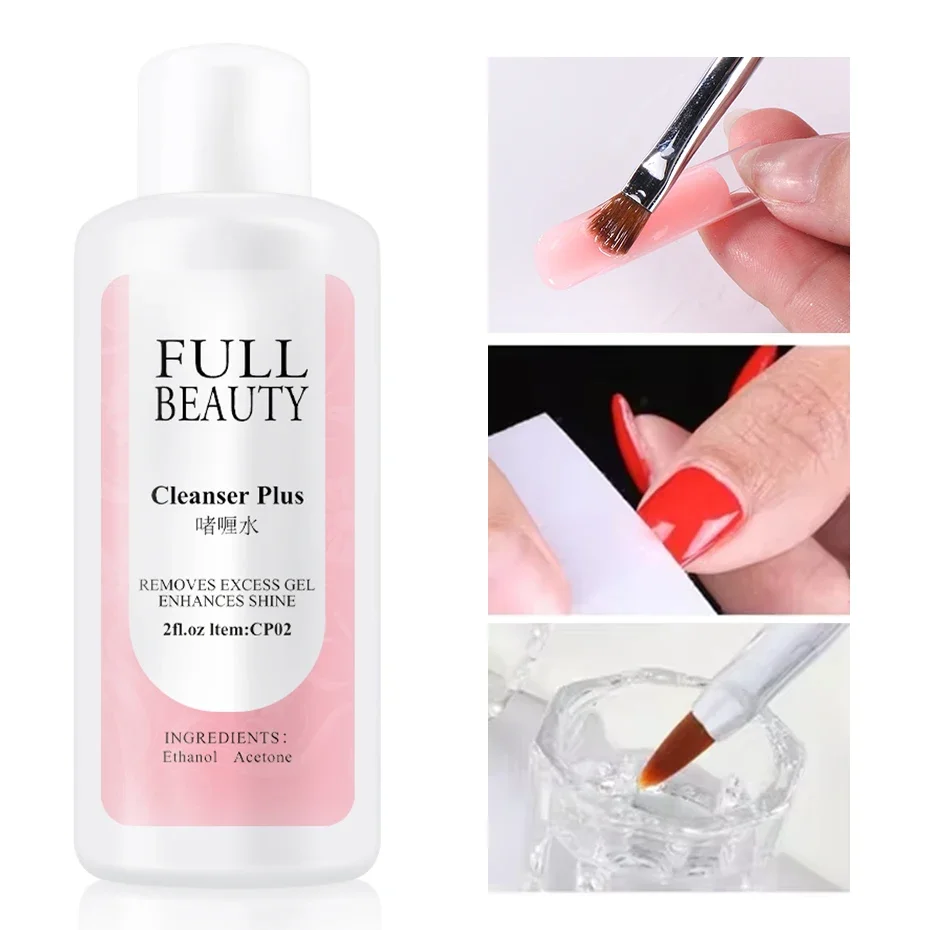 Clean Nail Degreaser Liquid Set 3pcs Surface Sticky Layer Gel Polish Excess Remover Acetone UV Brush Pen Crystal Cup Nail Tools