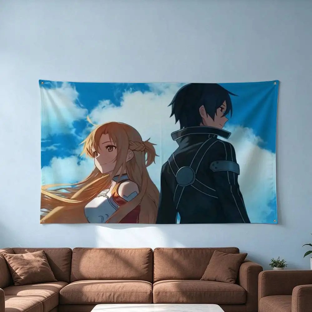 SOA Sword Art O-Online Asuna Kirito  Flags for Bedrooms Home Decor Items Outdoor Decors Garage Decoration Flaga
