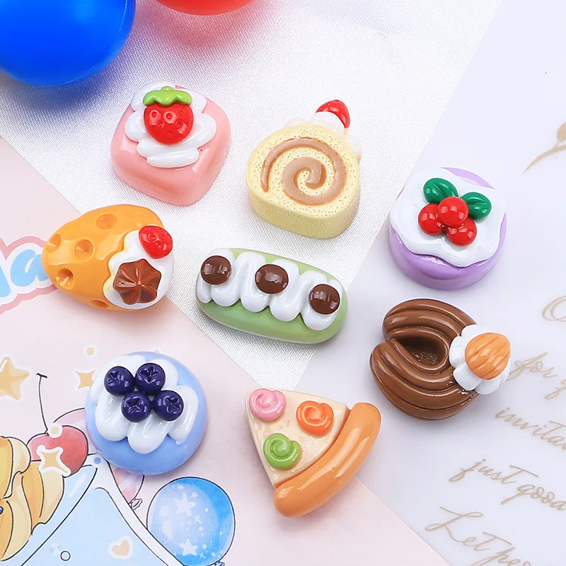 10pcs New Resin Foods Cabochons Flatback For Phone Case Kawaii Fruit Cake Sweet Cookies Resin Accessories for Hairpin Decoration