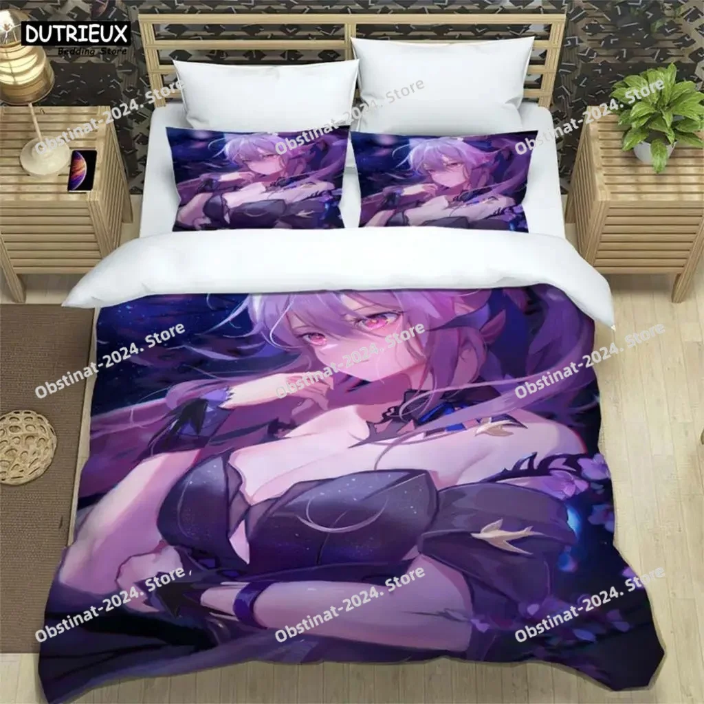 Genshin Impact Printed Polyester Bedding Set For Boys And Girls Three Piece Comfortable Soft Couple Gift Bedding Sets