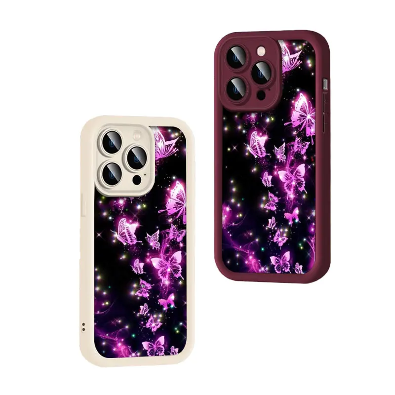 Purple Butterfly Fasion Phone Case for iPhone 16 Pro Max Plus All-inclusive Anti-drop Soft Silicone Cover Shockproof Coque Shell