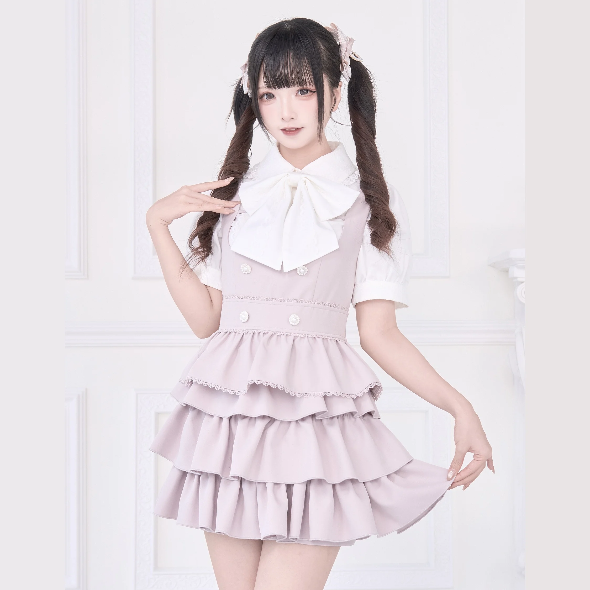 

Japanese Mine Series Mass-produced Sweet Girl Two-wearing Vest Dress Kawaii Bow Short-sleeved Shirt Subculture Lolita Sets