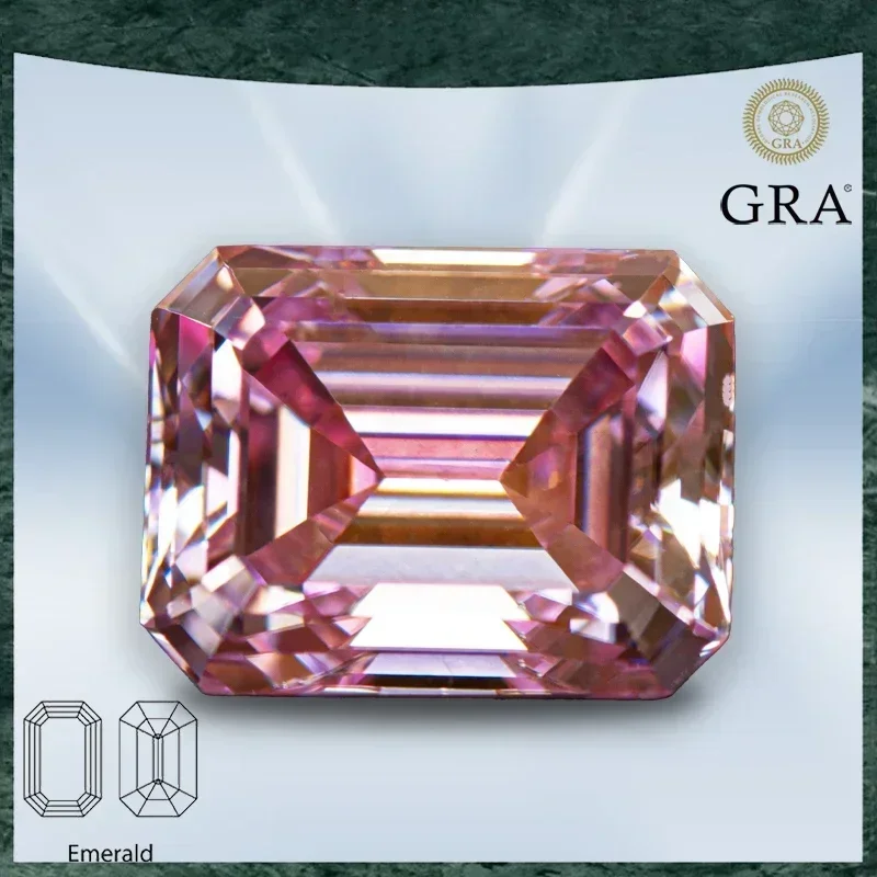 

Moissanite Stone Emerald Cut Sakura Pink Color VVS1 with GRA Certificate for Gemstone Charms Advanced Jewelry Making Materials