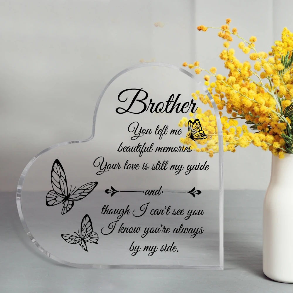 هدية تذكارية على شكل قلب من الأكريليك، لوحة تذكارية لأخيه على طراز بوهو، نقش إنجليزي، ديكور منزلي ومكتب متعدد الأغراض