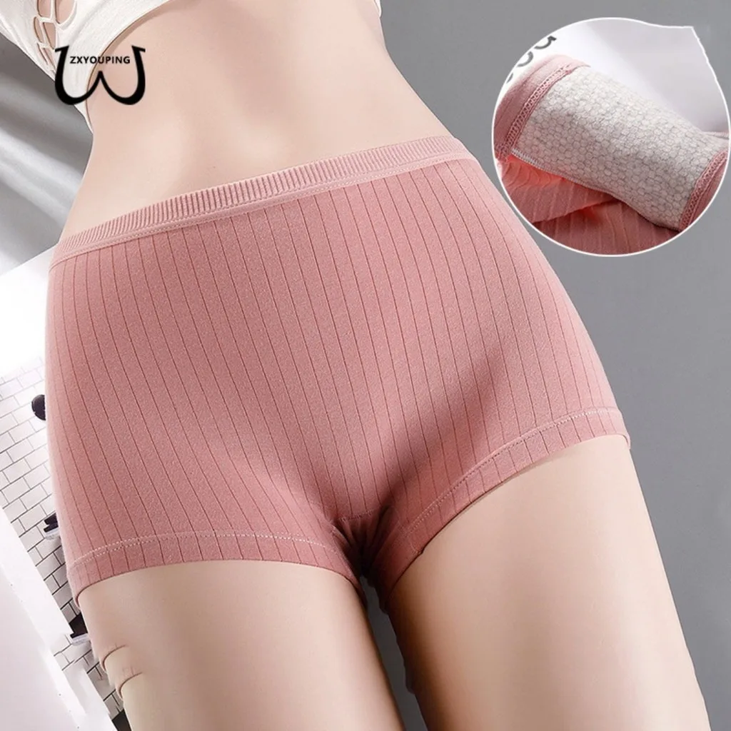 ZXYOUPING 3PCS Women Cotton Boxer Briefs Plus Size，Antibacterial Panties，Mid Waist Seamless Panties，anti-exposure Safety Panties