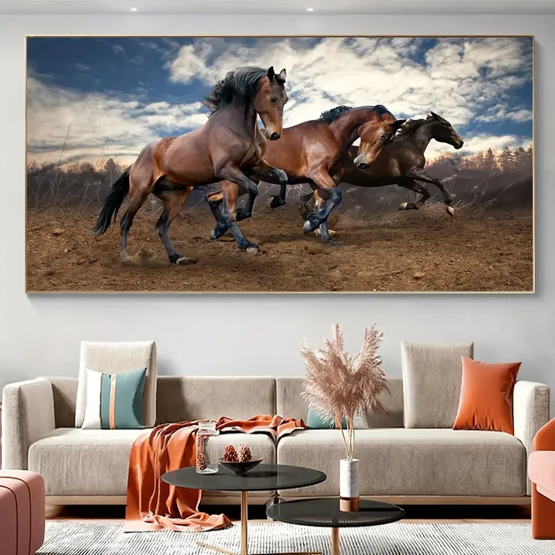 (1PC Unframe)1pc Unframed Canvas Poster, Modern Art, Animals Horses Herd, Ideal Gift For Bedroom Living Room Corridor, Wall Art,