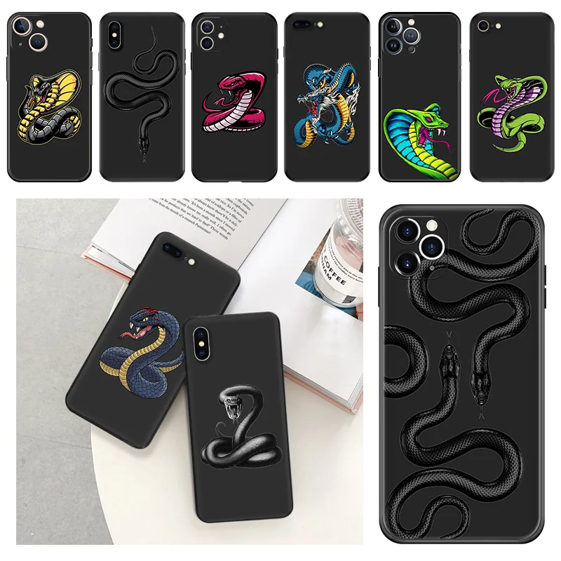 Black Soft Phone Case for Apple iphone 16 15 14 13 12 Mini XS 11 Pro Max XR 7 8 Plus X 16ProMax Fashion Snake Cobra Python Cover