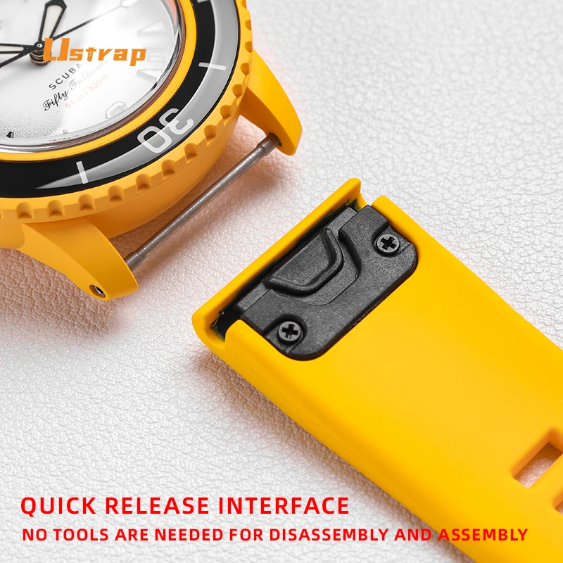 Quick Fit Silicone strap 22MM Substitute for Blancpain X Swatch Bioceramic Scuba Fifty Fathoms Watch band yellow white Rubber