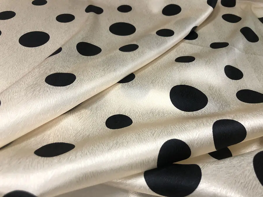Designer Cloth 19 Momme Real Silk Spandex Silk Satin Fabric Beige Size Polka Dot Dots Inkjet Silk Band Fabric
