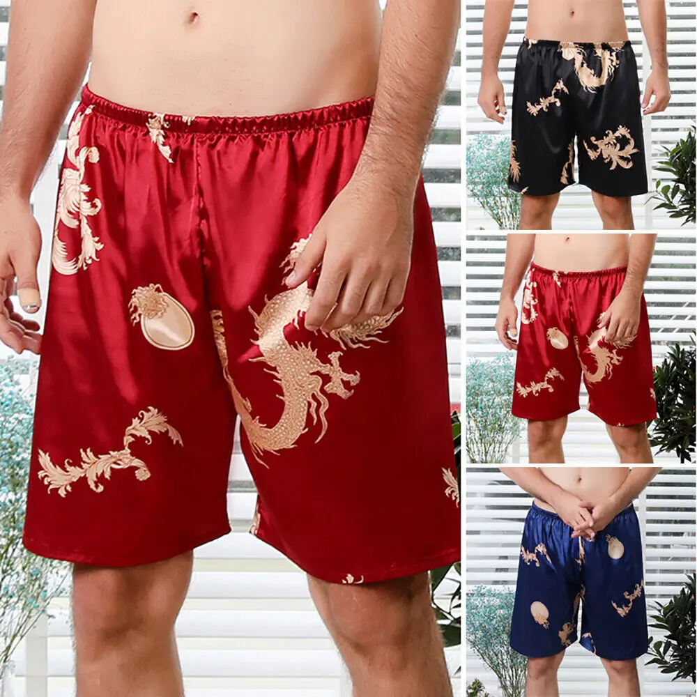 Spring and Summer Solid Color Printed Home Textiles Silk Sleepwear Patterns Home Silk Shorts Pajama Pants Men
