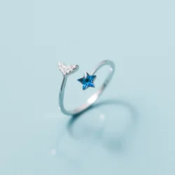 REETI 925 Sterling Silver Star Fishtail Ring For Women Jewelry Adjustable Open Ring For Party Birthday Gift