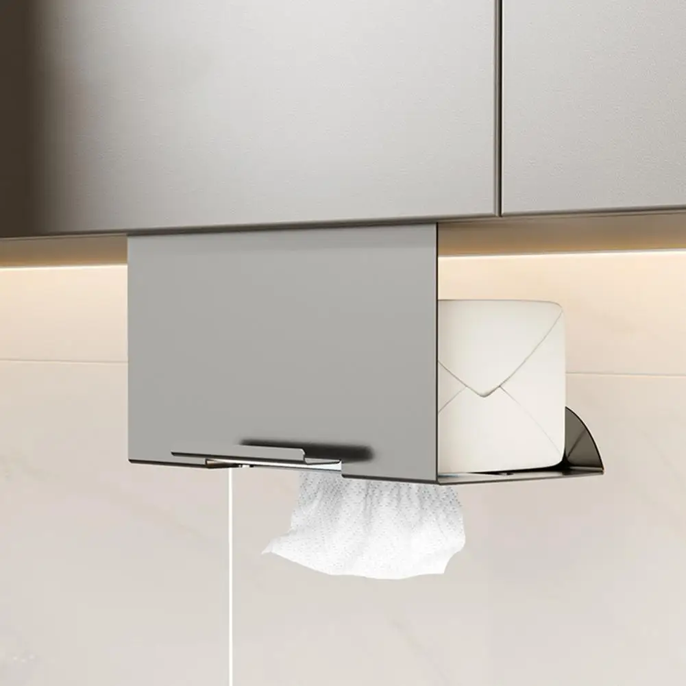 

Paper Towel Rack Space Saving Tissue Box Holder No Drilling Smooth Extraction Tissue Dispenser with Mobile Phone Holder