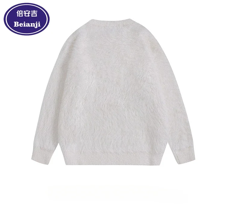 2025  Men's sweater Winter fun cartoon flocking Chinese New Year vintage loose couple casual red crew-neck pullover sweater