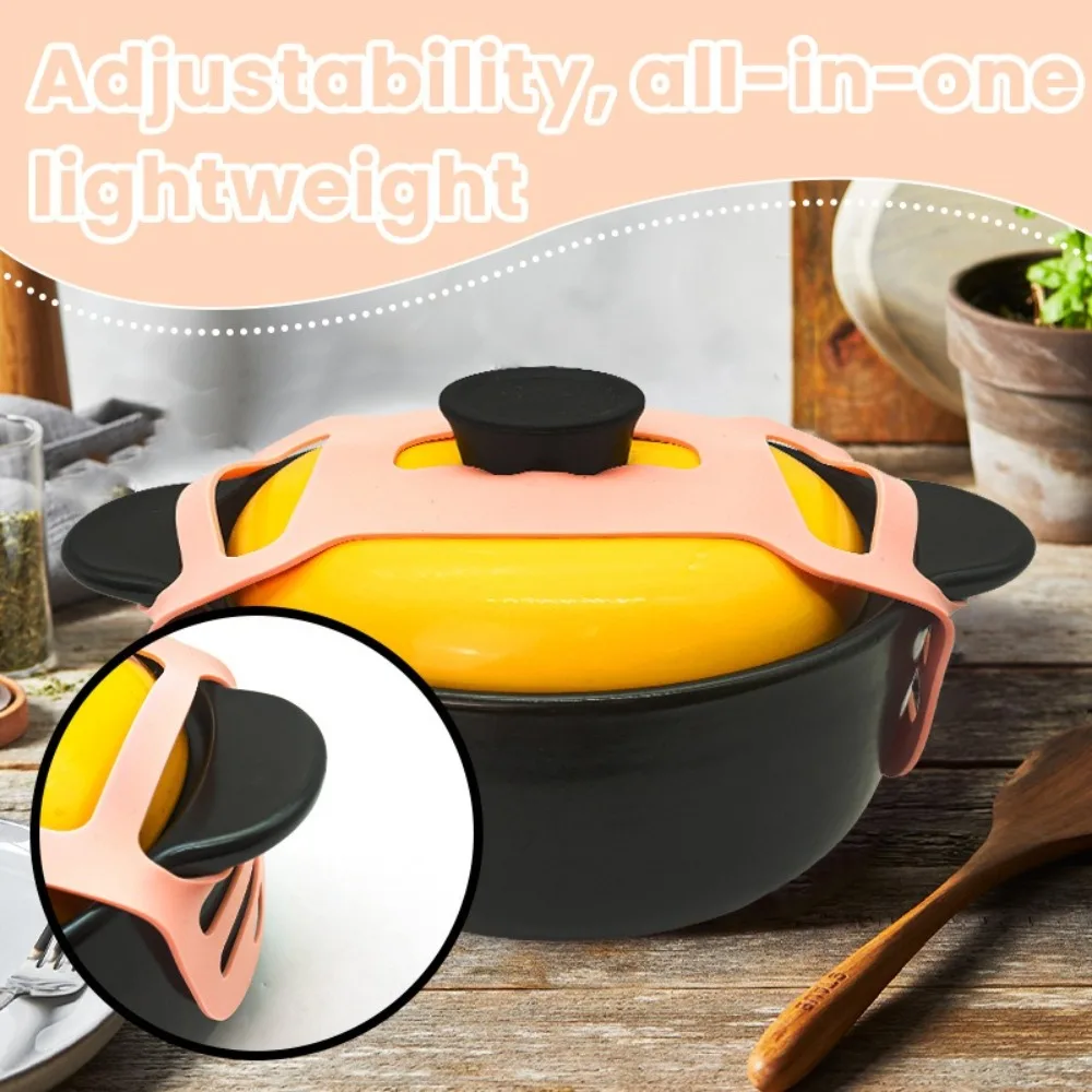 Universal Silicone Pot Lid Fixing Strap Heat-Resistant Splash-Proof Lid Latch Strap Reusable Elastic Band Tableware Tool