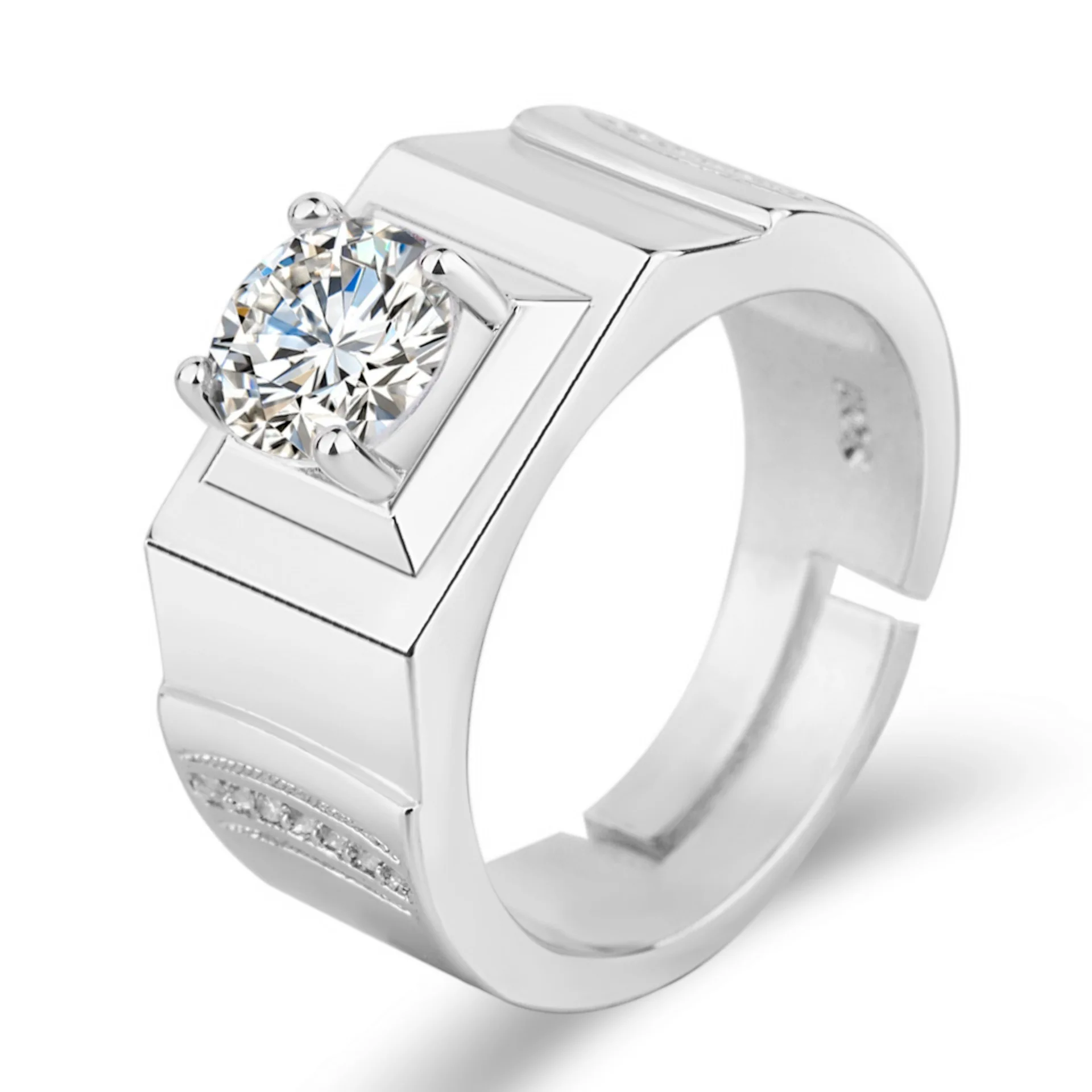 Anello da uomo di lusso con diamante in platino massiccio da 1 carato Anello con diamante in platino da uomo aggressivo