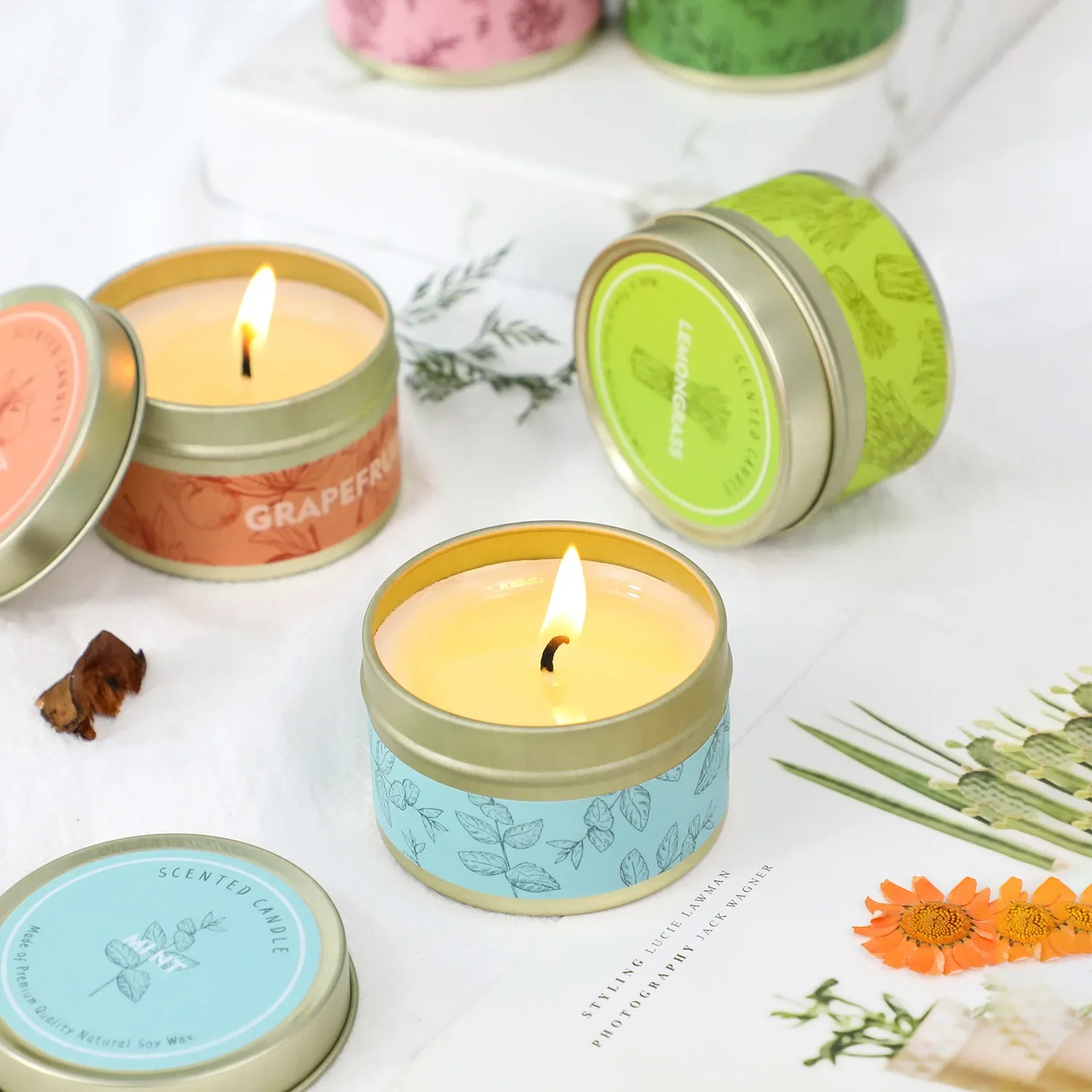 

3pcs Smokeless Scented Aromatic Candles Creative Travel Tin Natural Soy Wax Scented Candles Wedding Decorative Candle Guest Gift