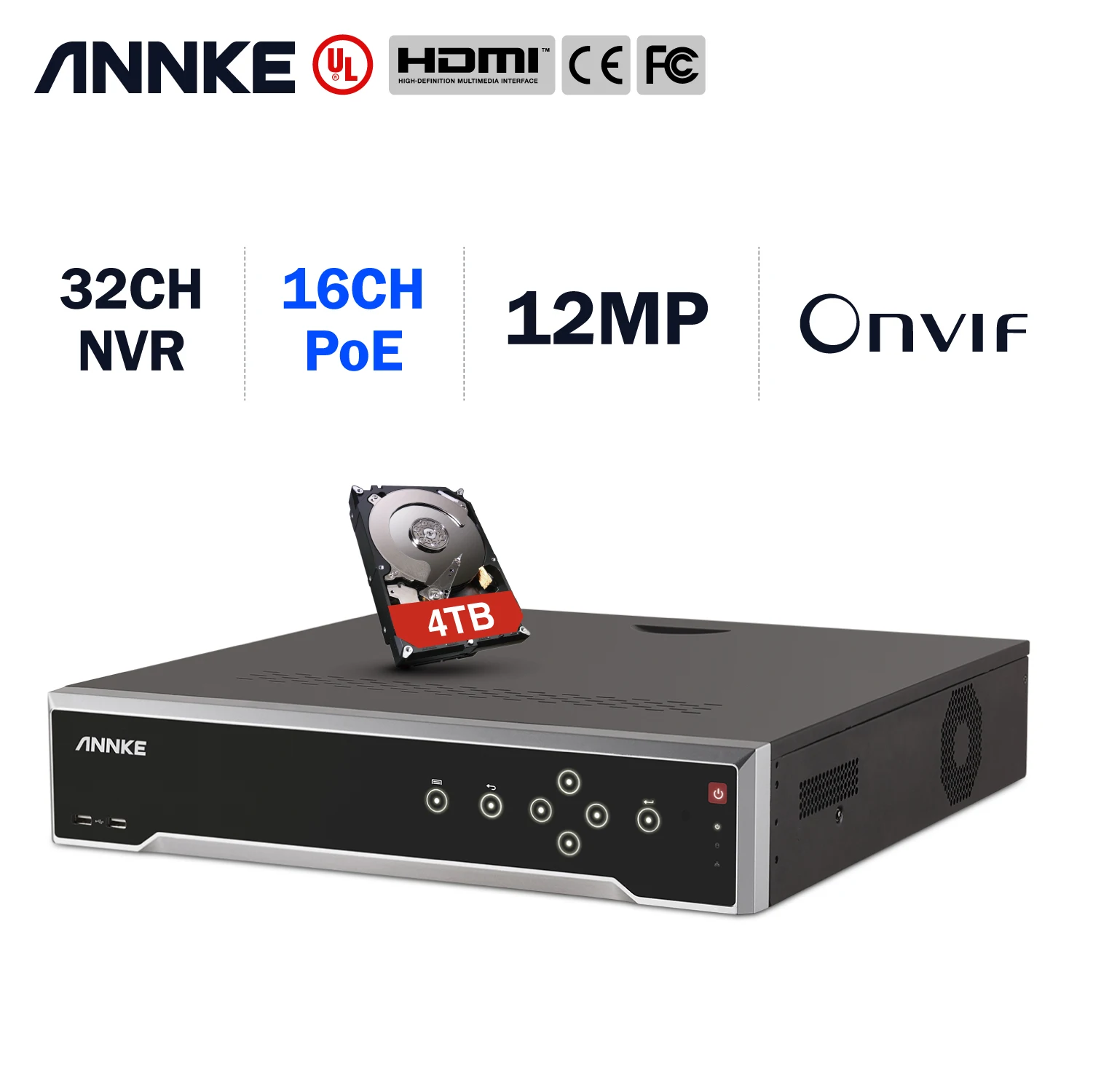 Сетевой видеорегистратор ANNKE 32 канала, 12 МП, POE, NVR 6K, сетевой видеорегистратор для POE IP-камеры, P2P облачная функция, подключение и воспроизведение человеческого автомобиля