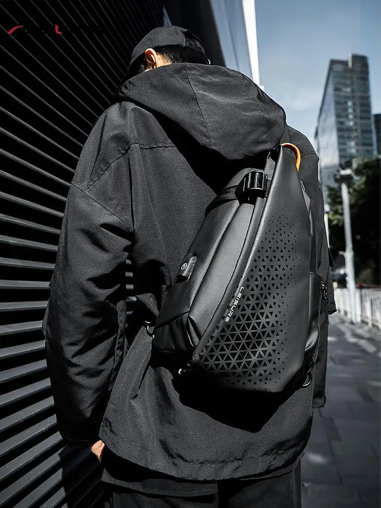 

Fashionable Large Capacity Diagonal Bag Men's Travel Single Shoulder Bag Motorcycle Style Sporty Hardshell Youth Backpack