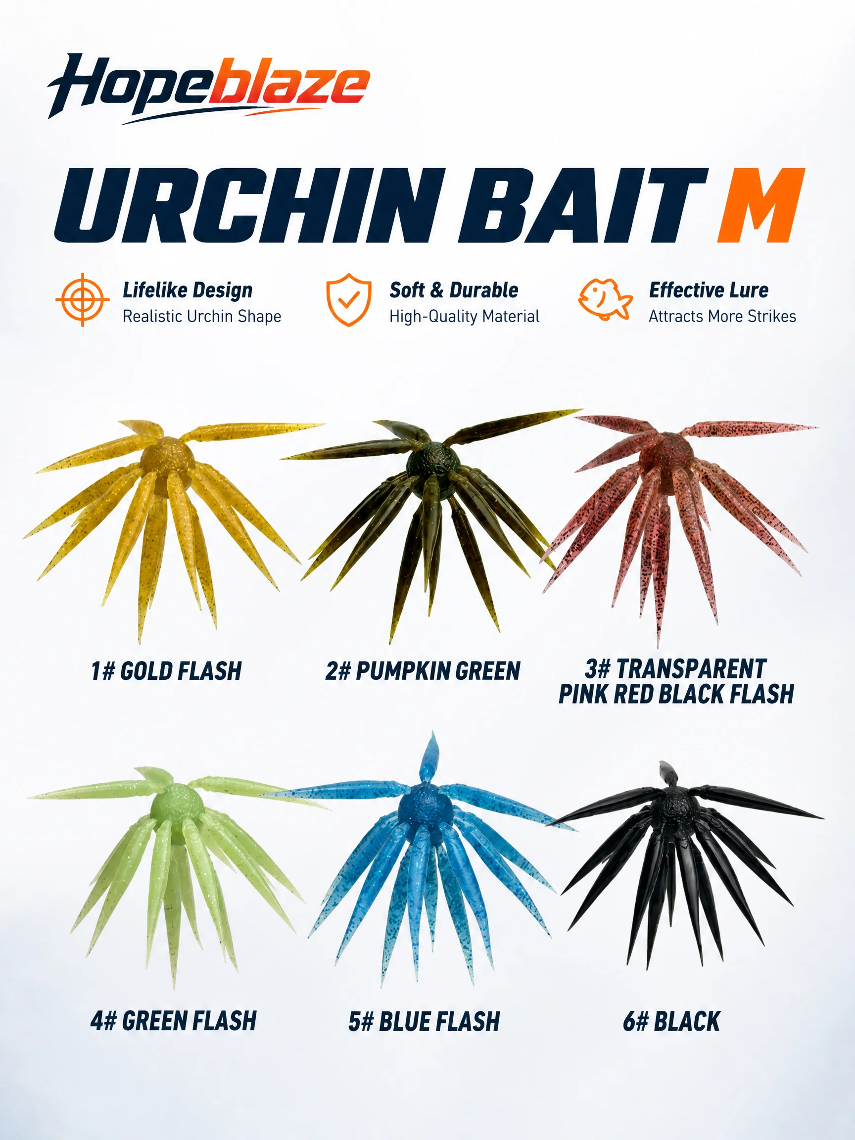 Hopeblaze Coike Seeigel-Köder M 17mm Sternförmiger Köder-Cluster Weichköder Elastomer Ohne Gewicht Morigen Rig Süßwasser-Barsch Hecht – Detail 7