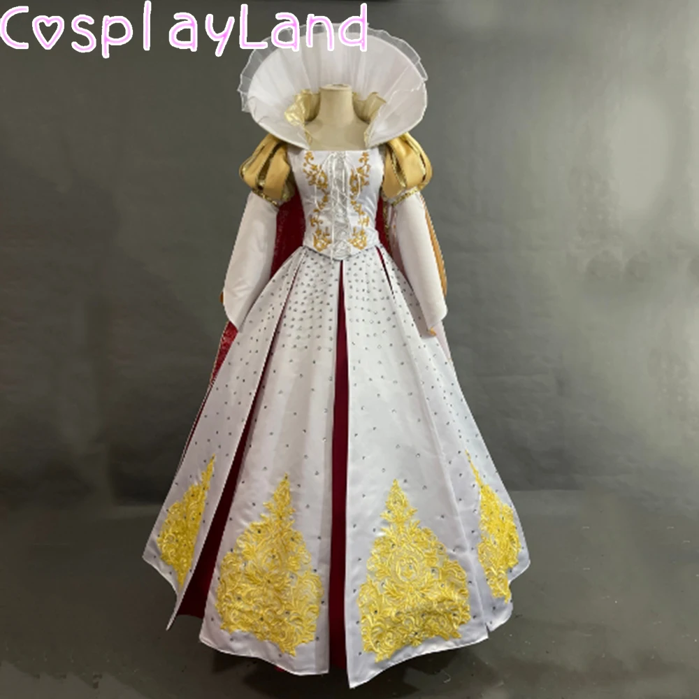 

Luxury Princess Dress Halloween Carnival Party Ball Gown Queen Cosplay Costume With Cape Petticoat White Diamond Dress