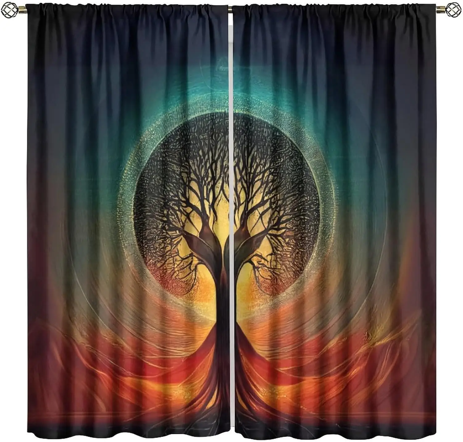 Bohemian Tree of Life Curtains 2pcs Boho Mystical Nature Window Drapes Pair for Living Room Bedroom Home Decor Art