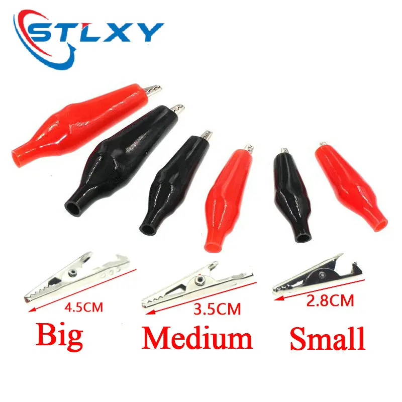 10pcs Metal Alligator Clip Crocodile Electrical Clamp Testing Probe Meter Black Red with Plastic Boot Car Auto Battery