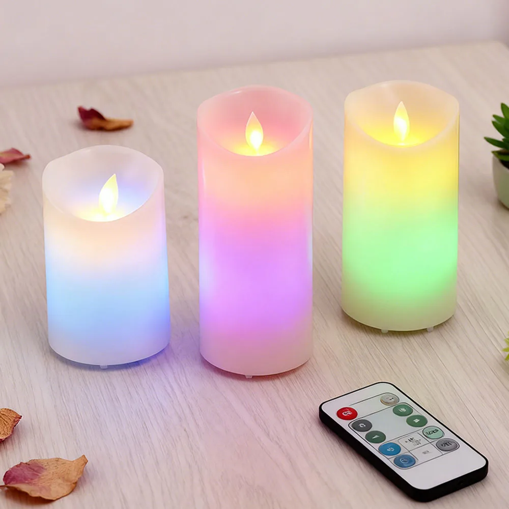

3 шт. светодиодные электронные свечи, разноцветные, на батарейках, с функцией дистанционного таймера для декора свадебного бара, атмосфера