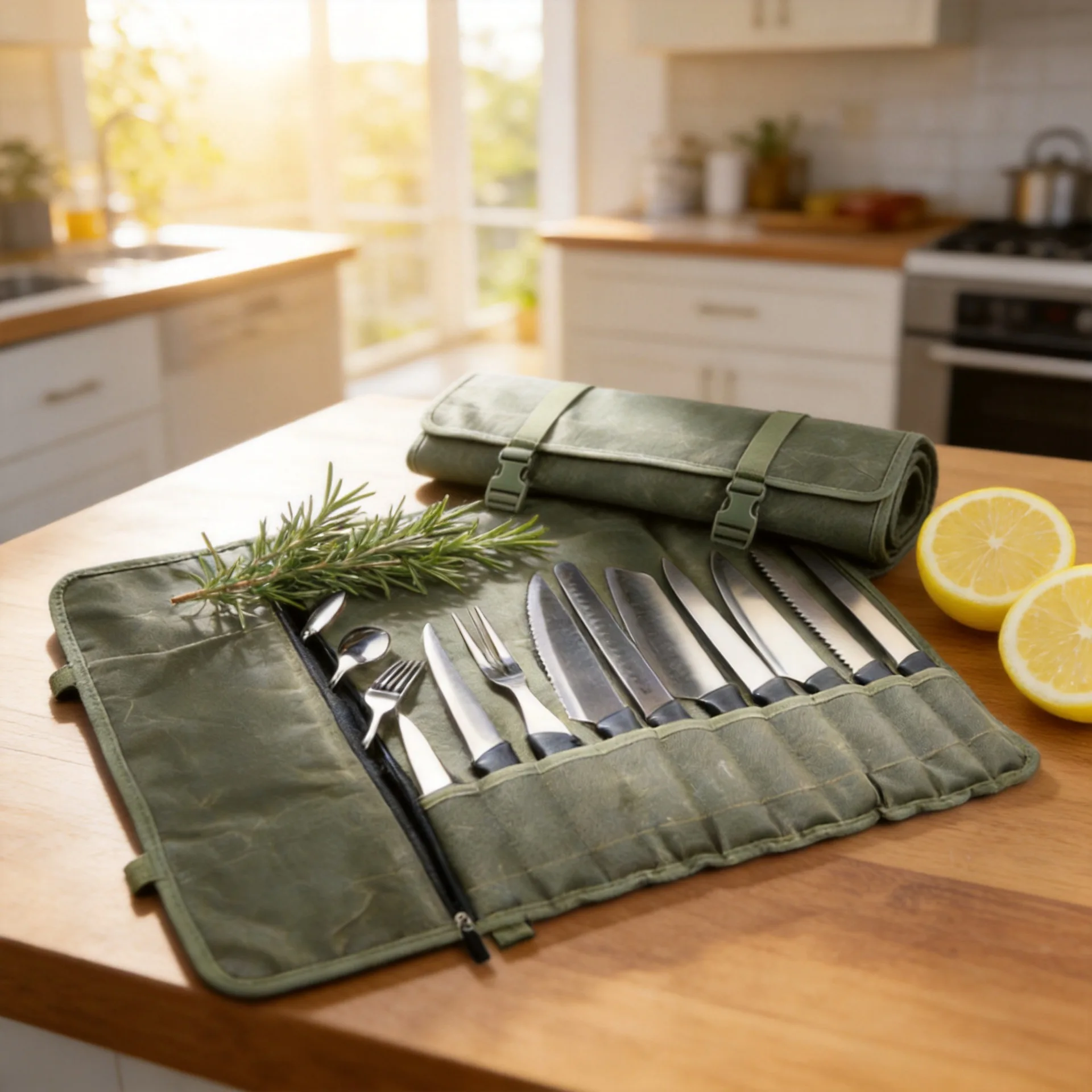Portable Wet Wax Canvas Knife Storage Bags Chef Picnic Camping Barbecue Kitchen Storage Bag Chef Bags File Roll Storage Bag