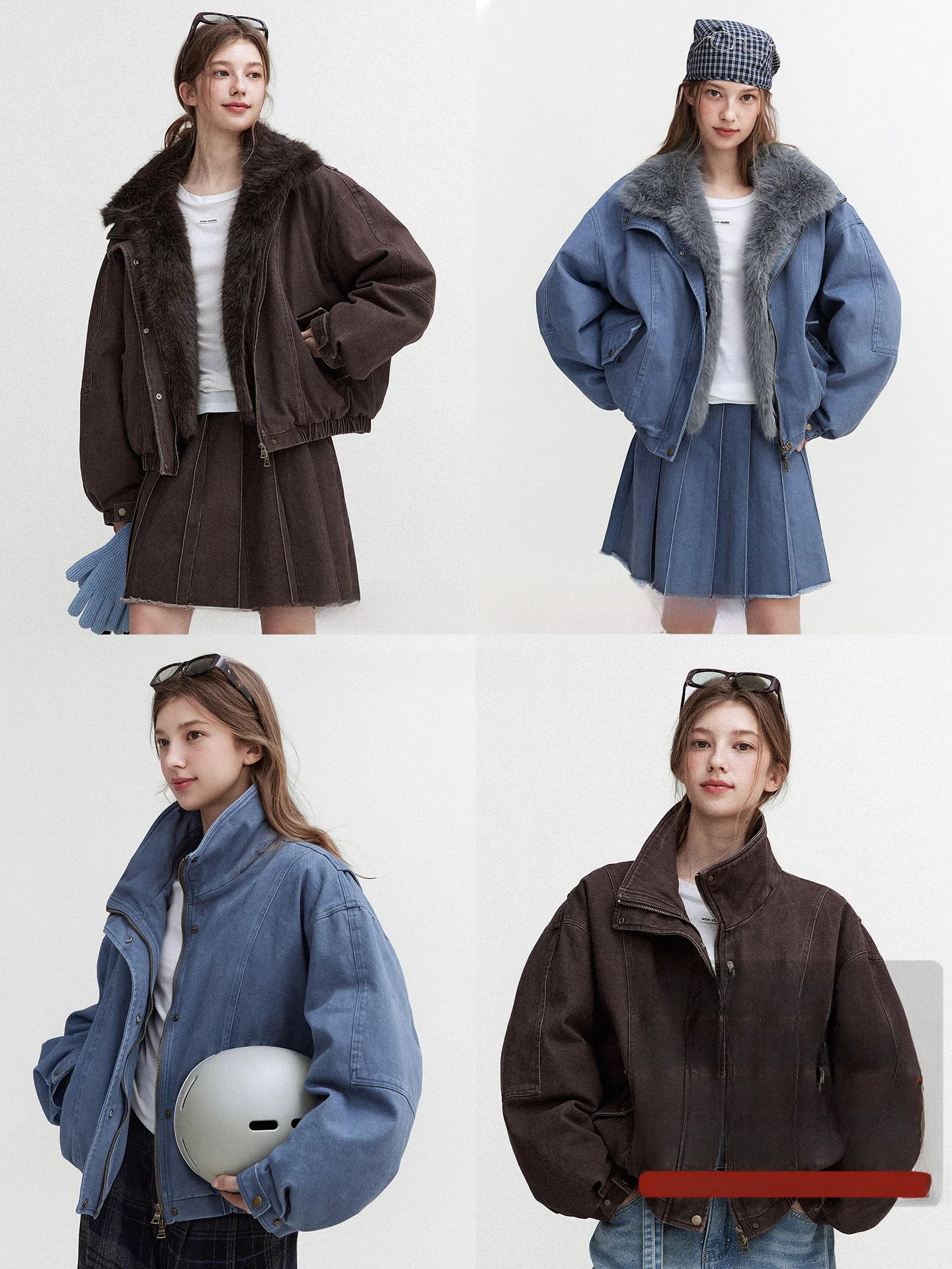 

Levintage Women's Denim Puffer Jaet with Removable Fur Collar 90 White Du down Skirt Set Waed Sle Commute Faion