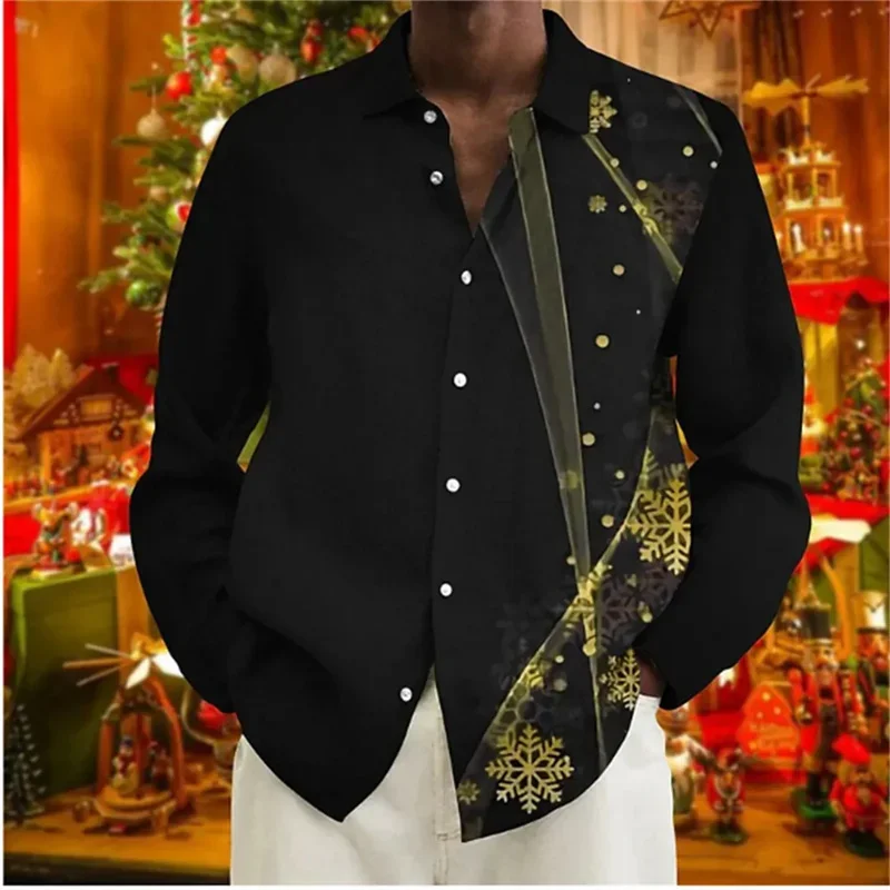 2023 Christmas Gift New Men\'s Long Sleeve Printed Shirt Casual Holiday Party Clothing Comfortable Soft Fabric