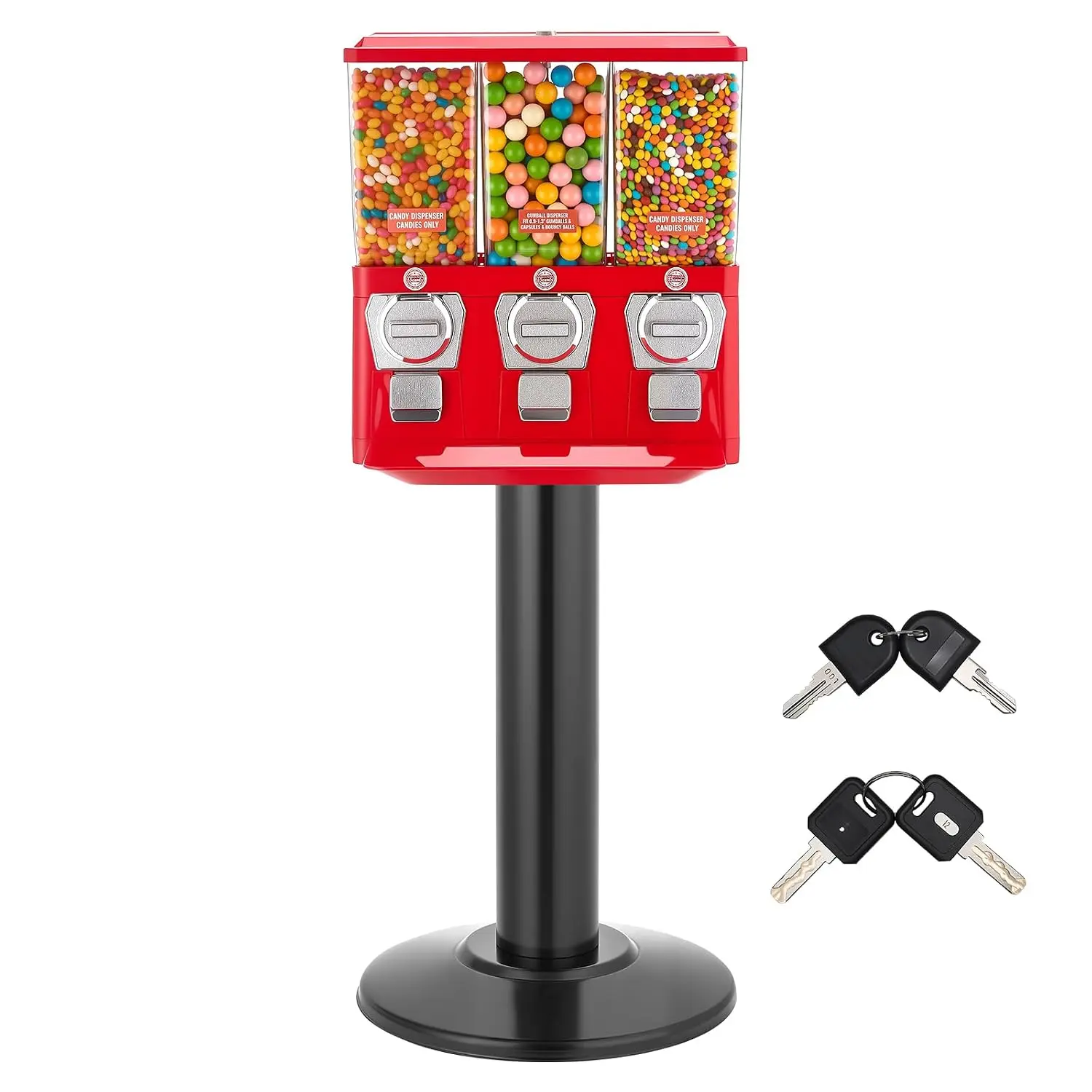 VEVOR Candy Vending Machine, Triple Compartment Candy Vending Machine with Stand, Gumball & Candies Vendings Machines with Built