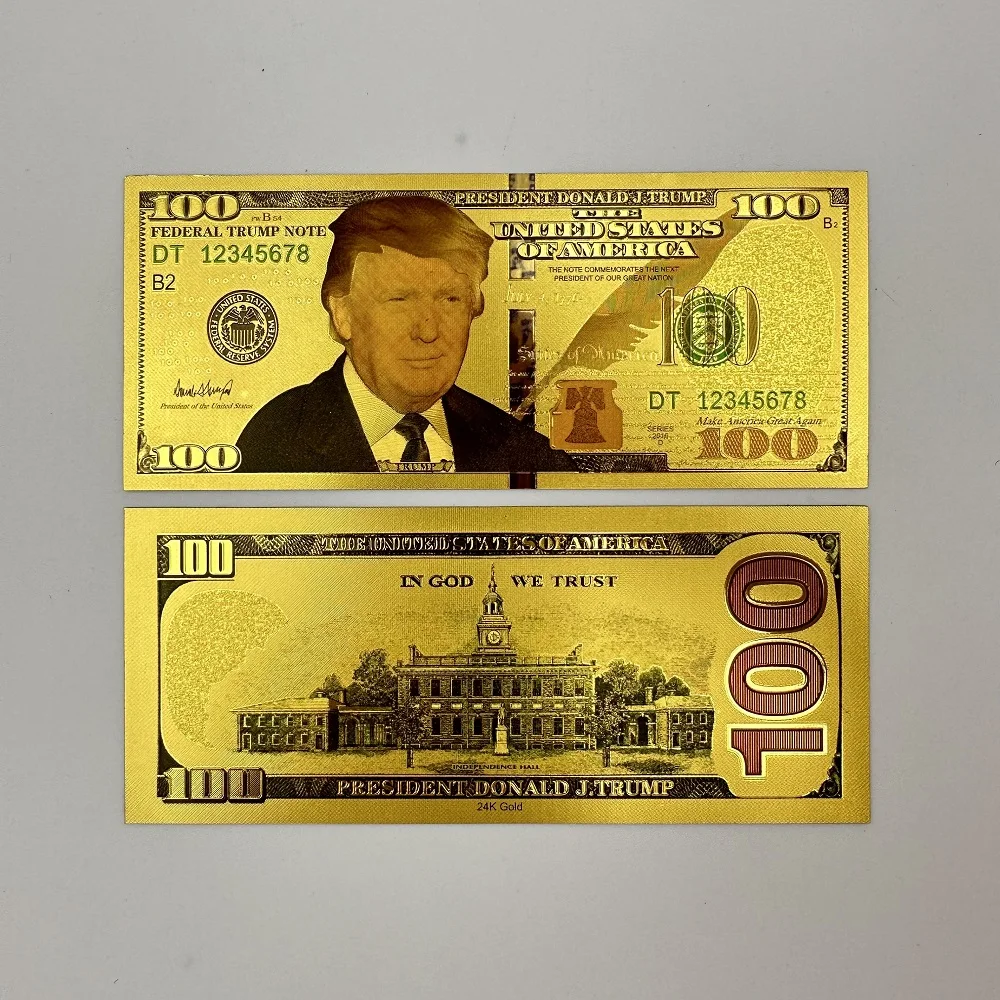 Golden 2024 Trump US President Dollars 100 Bills 10PCS Gold Plated Card In God We Trust Commemorative Banknotes