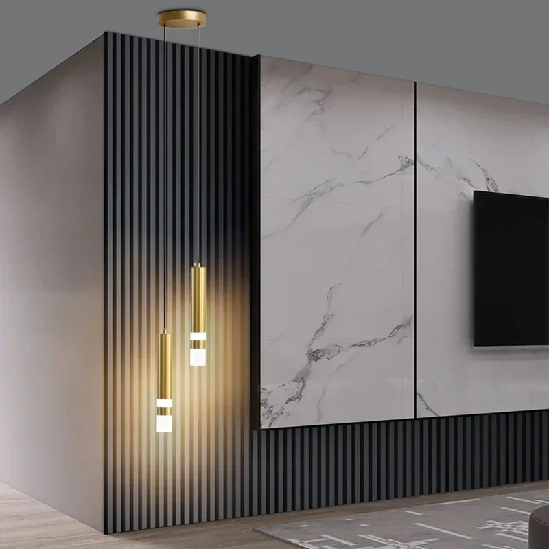 

Modern LED Long Pendant Light Double Spotlight for Bedroom Bedside Living Room Hanging Lamp Reading Lighting Chandelier Decor