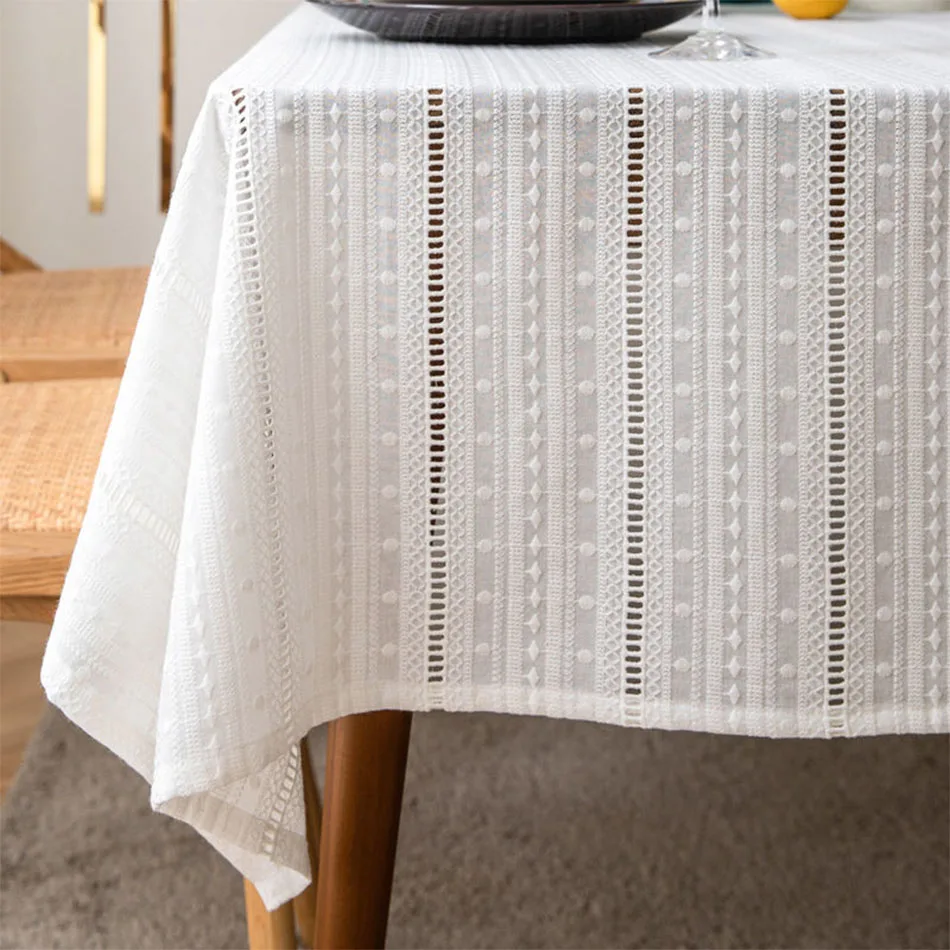 French embroidery white Cotton Tablecloth, Table Cover For  Home Kitchen Wedding Festival Dining Table Decoration Accessories