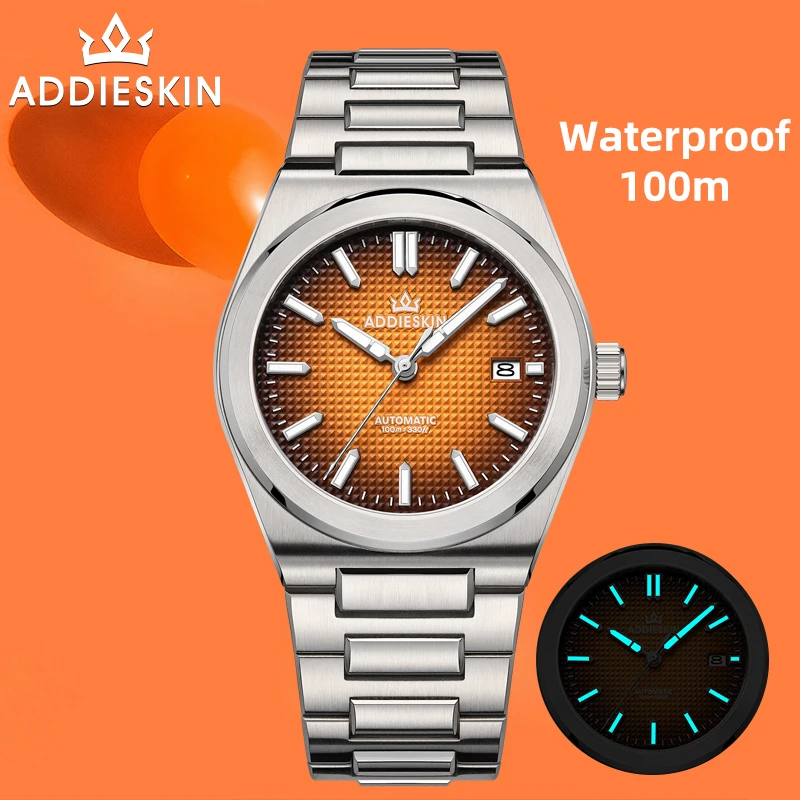 AddiesKin Luxury Men's Watch 39mm Automatic Mechanical 9015 Wristwatches Sapphire 10ATM Diving See-through Back Watches for Men