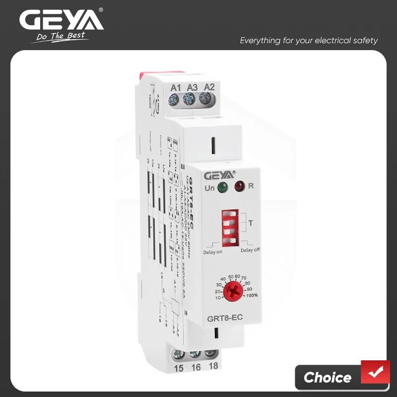 GEYA GRT8-EC  Delay ON Delay OFF Single Function Time Relay AC220V AC380-440V  Timer Relay 10A CE CB ROHS