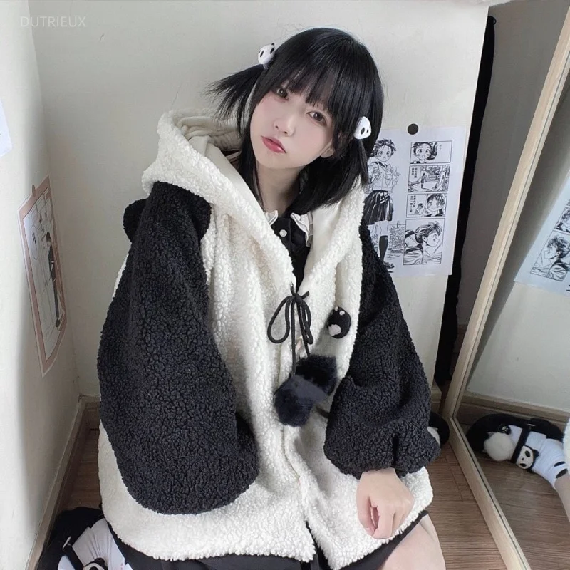 Cat Ears Hooded Winter 2026 Lamb Wool Jacket Panda Outerwears Clothes Woman Chaquetas De Mujer New Kawaii Cute Jackets
