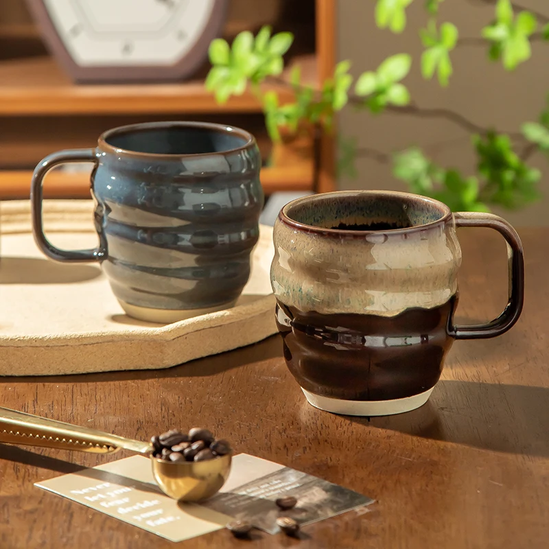 430ml Retro Hand Painted Ceramic Mug Creative Design Large Capacity Coffee Milk Cups Couple's Office Home Water Cup