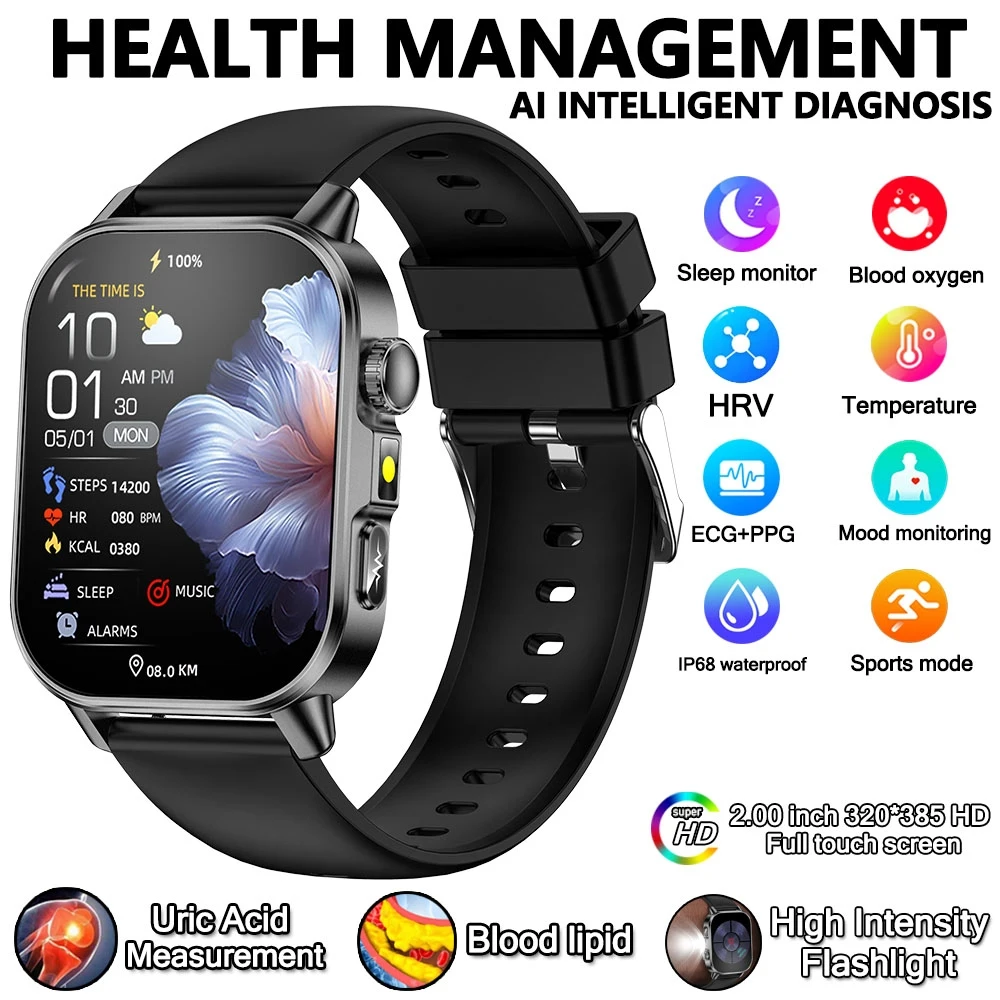 2026 Nieuwe Gezondheid Verpleging Grade Smart Horloge Mannen Bloedlipiden Urinezuur Tracker ECG + PPG Klok Bluetooth Oproep Smartwatches Mannen vrouwen